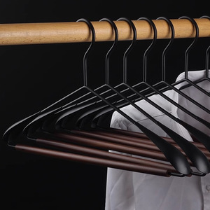 Beech Wood Wrought Iron Wide Shoulder Coat Hanger Black And Brown Hook Type For Clothes Pants Ties Home Use - Product Image 2