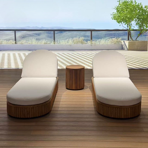 Tumbona moderna contemporánea de madera de teca, juego de cama de día, duradero, respetuoso con el medio ambiente, resistente a los rayos UV, Patio al aire libre, Patio, Hotel - Product Image 2