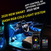 Tira de luz flexible para decoración de coche, luz led ambiental para interior de suelo, ambiente, 12V, 5050 RGB, aplicación móvil, diente azul