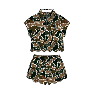GSSO3565 Ensemble personnalisé pour petites filles, imprimé camouflage, manches courtes, à volants, vente en gros pour enfants - Product Image 5