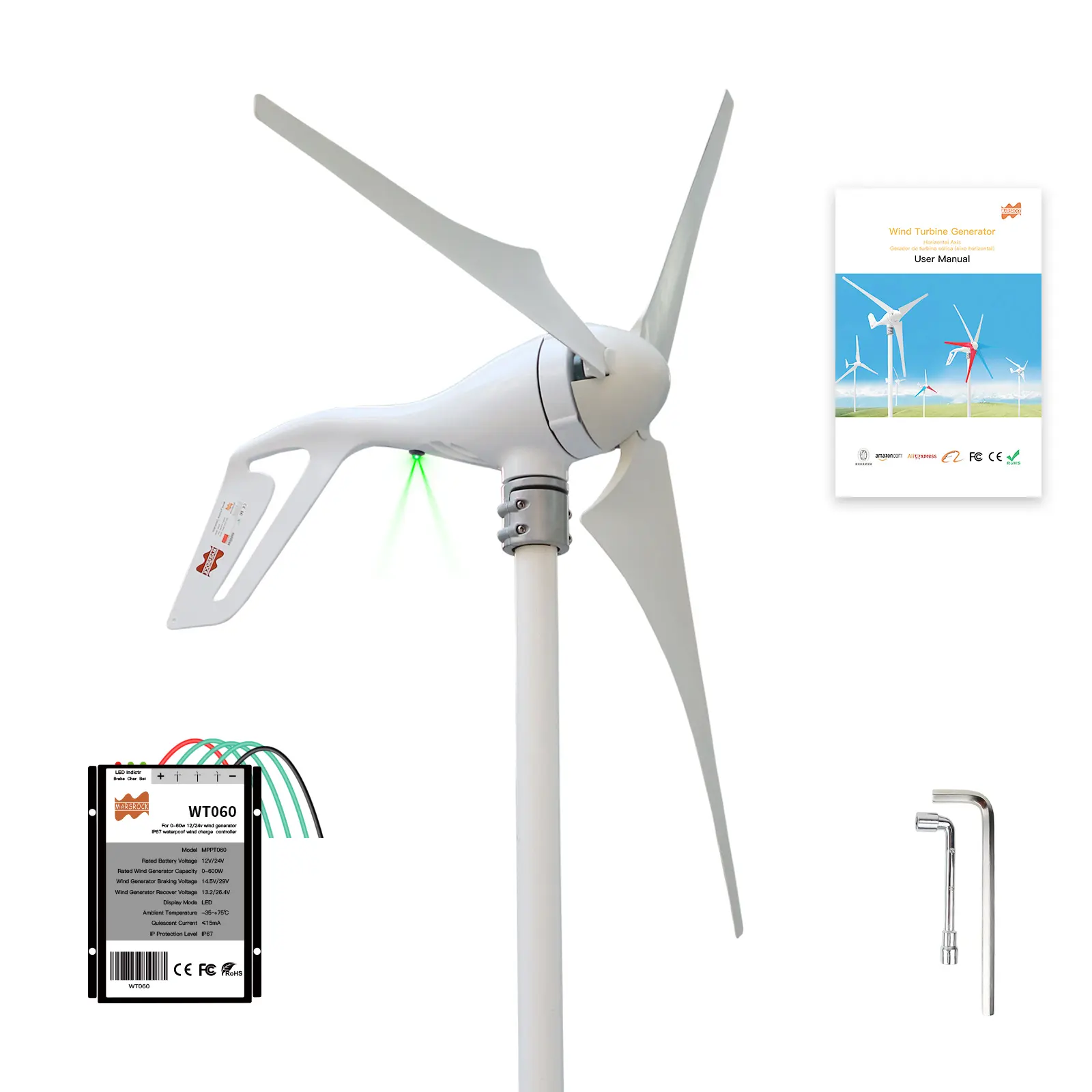 Turbina aerogeneradora pequeña de 400W y 12V/24V CA, molino de viento pequeño para uso doméstico, aprobación CE FCC RoHS, 2 m/s, baja velocidad de arranque