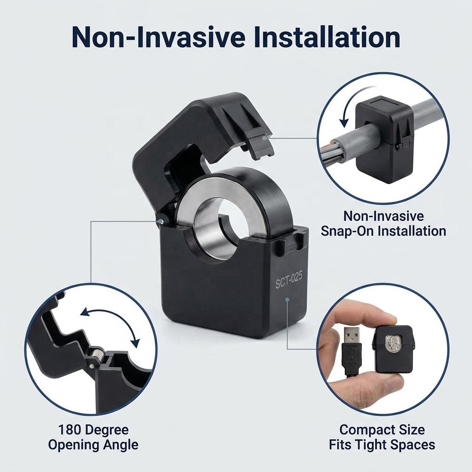 Snap-On Quick Clasp Split Core Current Transformer, Non-Invasive Clamp ...