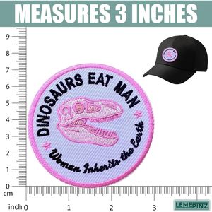 Patch brodé thermocollant ou à coudre sur tissu, motif Dinosaures mangent l'homme, la femme hérite de la Terre, 3 pouces - Product Image 3