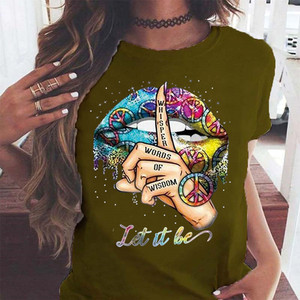 Labbra femminili LASCIA CHE SIA della stampa della lettera T-Shirt avant garde modello bianco T-Shirt comoda delle donne girocollo manica corta T-Shirt - Product Image 6