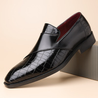 Mocassins Homme Grande Taille en Cuir Gaufré Crocodile, Chaussures Habillées Formelles à Enfiler, Talon Carré Rouge Vin, Chaussures d'Affaires en Cuir, Logo Personnalisé