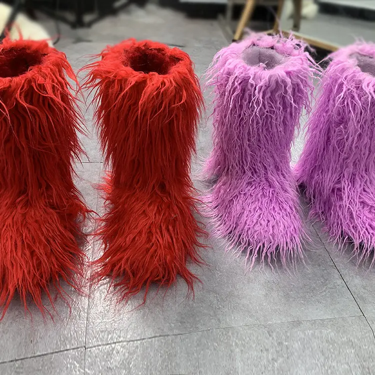 2020 moda inverno botas de pele de cordeiro longo cabelo sintético marrom mongol pele de ovelha botas de cobertura