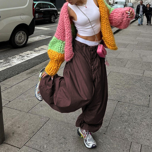 Nuovi Pantaloni da Lavoro 2026, Elastici e alla <span class=keywords><strong>Moda</strong></span>, a <span class=keywords><strong>Vita</strong></span> <span class=keywords><strong>Bassa</strong></span>, Stile Parachute, in Cotone Tessuto, Gamba Larga, Pantaloni Cargo da Donna - Product Image 3