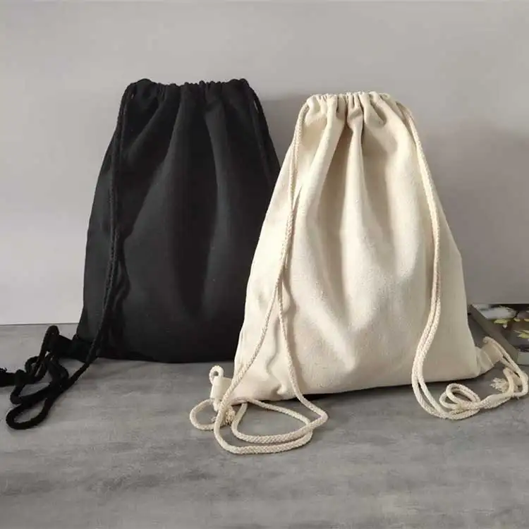 Esporte personalizado liso algodão lona cordão saco viajando mini escola sacos mochila itens promocionais com logotipo