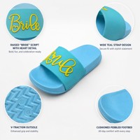 Sandal EVA Anak Unisex Custom OEM Anti Selip dengan Tulisan Ringan Bergaya Zigzag Warna Cyan Turquoise untuk Aktivitas Luar Ruangan Sehari-hari