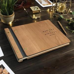 Nouvel arrivage de cadeaux de mariage Albums photo en bois à couverture rigide avec signature personnalisée Reliure à coudre pour les fêtes de bébé Mariages <span class=keywords><strong>Livres</strong></span> d'or - Product Image 2