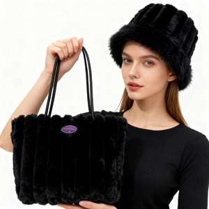 Fashionable Fluffy Memorial Black Bag Large Capacity Black Black Bucket <b>Hat</b> Queen Handbag for Women Girls - Product Image 3