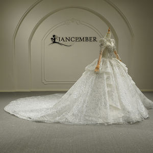 Robe de mariée de luxe Gt26030 en perles et dentelle, style princesse, ivoire, manches longues, appliques, Vestido De Noiva Jancember - Product Image 2