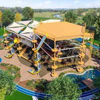 Tour d'aventure multi-niveaux professionnelle, système d'équipement de jeu extérieur avec toboggans hélicoïdaux jumeaux et parcours de cordes pour grand parc à thème