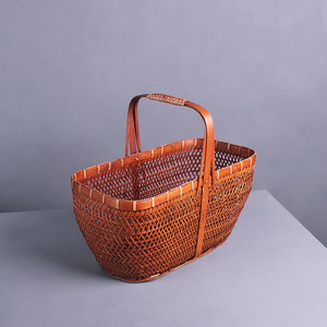 Handmade <b>Bamboo</b> Woven <b>Basket</b> Large Size Rectangle Kitchen Storage <b>Basket</b> For Fruit Vegetable Neatening Single Tier - Product Image 2