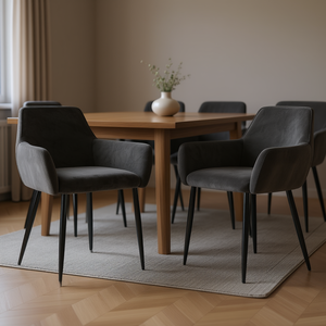 Sedie da Pranzo in Velluto Grigio Scuro Moderne Imbottite con Gambe in Metallo Arredamento per la Casa - Product Image 2