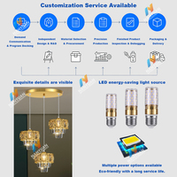 Lámpara de Techo Colgante LED de Cristal Dorado Moderna y Lujosa para Hoteles y Espacios de Alta Gama
