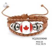 Bracelet unisexe tendance en cuir PU avec drapeaux nationaux des États-Unis, du Mexique et du Canada pour la Coupe du Monde 2026