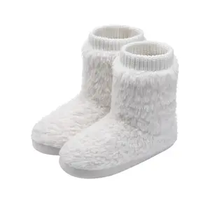 Women's Comfort Warm Fuzzy Faux Fleece Lining with elastic knitted cuff Slip-on Anti-Slip Sole Indoor Ankle Bootie Slippers