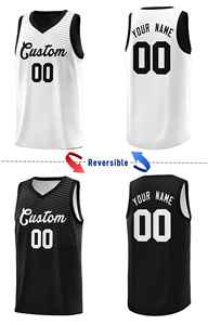 Maillot de basket-ball personnalisé noir et blanc avec motif de coupe sur la poitrine, double face, uniforme sportif - Product Image 4