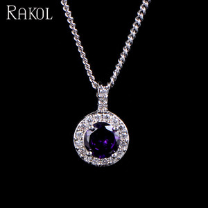 Rakol NP056 Yiwu fabricado barato gran Zirconia cúbica collar con colgante de piedra redonda - Product Image 5