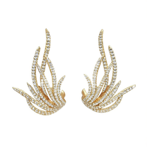 Orecchini a Perno in Cristallo Dorato a Forma di Pianta, Placcati in Oro 18K, Gioielli di Lusso da Donna per Feste, Incastonatura a Canale - Product Image 1