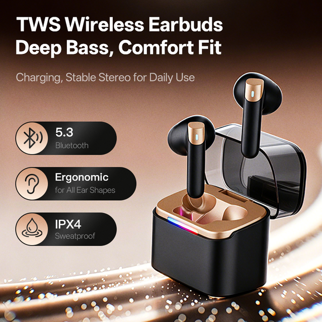 True Wireless Noise Cancelling Earbuds Bluetooth 5.4 Ear Buds Stereo Bass Wireless Earphones with ENC Noise Cancelling Mic