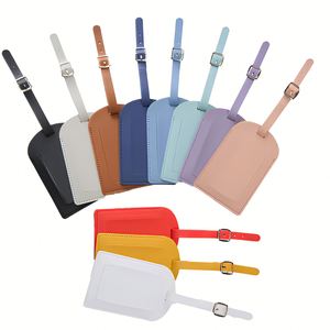 Étiquette de bagage en cuir gaufré feuille d'or de luxe, étiquette nominative vierge pour valise de voyage, étanche, avec logo personnalisé - Product Image 1