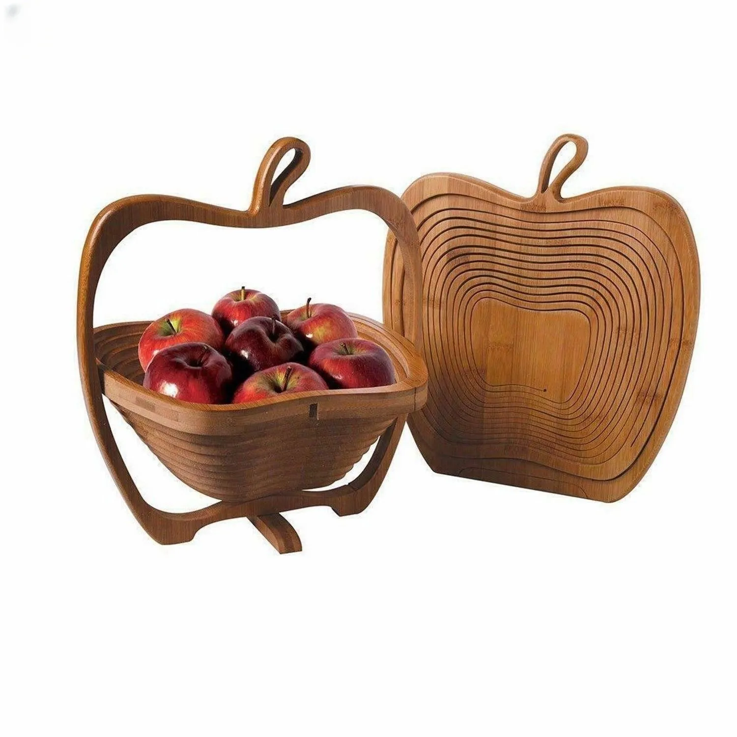 Hot Selling Collapsible Bamboo Apple Shaped Fruit And Veggie Basket All-Natural Bamboo Folding Collapsible Fruit Basket