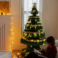Sapin de Noël pliable Spazepaper haut de gamme de 1,80 m à 2,40 m avec lumières et décorations de Noël