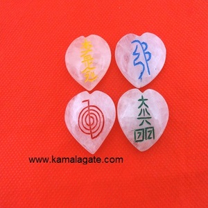 Heart-Shaped Reiki Rose <b>Quartz</b> Set Natural Gemstone Crafts Feng Shui Style Semi-Precious Stone Jewelry Engraved and Painted - Product Image 1