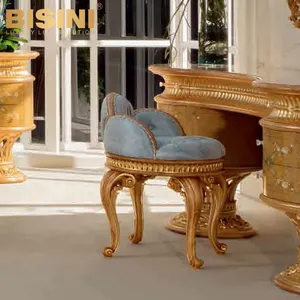 优雅的法式皇宫别墅卧室贴面镶嵌梳妆台套装手工制作的蓝色织物梳妆台凳椅