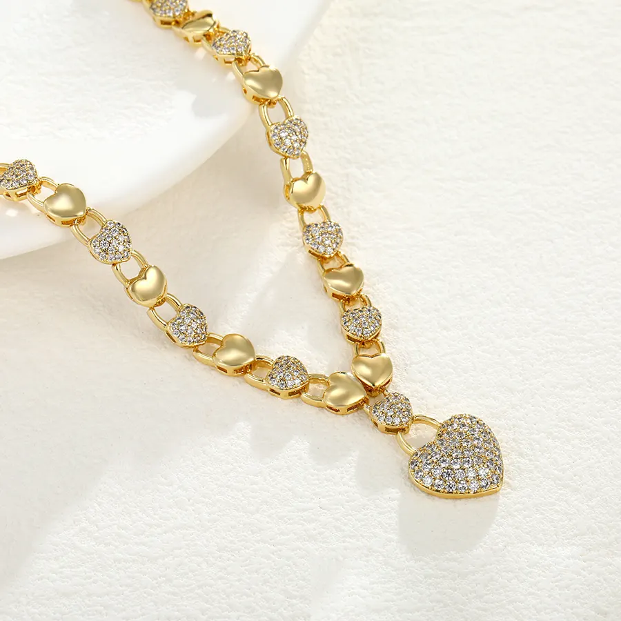 X000652446 xuping 14k cor de ouro chapeado jóias micro pave zirconia coração pingente gargantilha colar