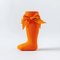 Chaussettes Enfant en Gros à Nœud Couleur Unie Mi-Mollet pour Filles Printemps Automne en Coton pour Bébé