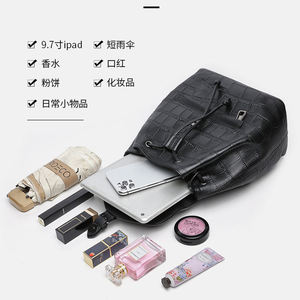 AndoBag Genuine Cow Leather <b>Backpack</b> for Women Fashion Drawstring Crocodile Pattern <b>Large</b> Capacity Shoulder Bag 8384 - Product Image 4