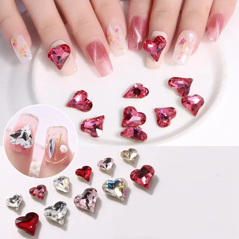 Cuore Love Point Bottom Drill Nail Art accessori decorazione Charms cristallo grandi strass di vetro per unghie