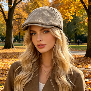 Casquette plate en PU style Tie-Dye euro-américain - Nouvelle arrivée automne - Béret amincissant pour femme - Casquette réversible rétro pour <span class=keywords><strong>homme</strong></span> - Product Image 2