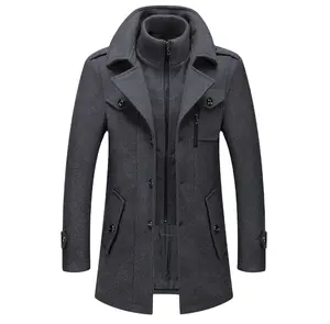Jaket panjang untuk pria, mantel trench pakaian luar panjang kerah ganda, jaket mandiri musim gugur dan dingin