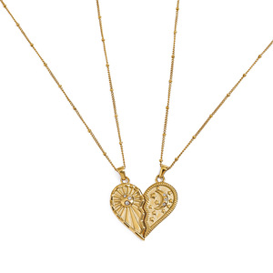 Collana Creativa Romantica in Oro 18K con Diamanti, Cuore di Bambù per Coppie, Stella e <span class=keywords><strong>Luna</strong></span> in Acciaio Inossidabile Impermeabile per San Valentino - Product Image 1