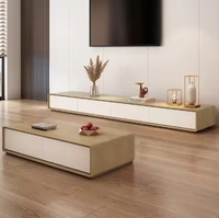 Meuble TV moderne et simple, meuble en bois, plateau en pierre de luxe, ensemble de table basse ronde