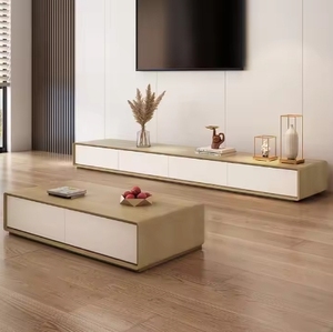 Modern Simple <b>Tv</b> Cabinet Wooden Cabinet Luxury Rock Plate Round <b>Coffee</b> <b>Table</b> <b>Set</b> - Product Image 3