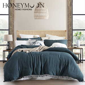 מכירה ישירה מהמפעל של סטים חדשים של כיסויי שמיכה נושמים לבית, 3 חלקים, 120 גרם, בד סירסוקר עם גימור בעבודת יד - Product Image 3