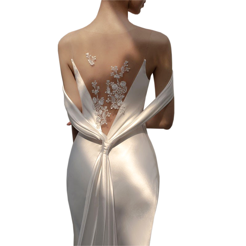 Женское свадебное платье-Русалка Fishtail, белое приталенное атласное платье невесты, банкетное небольшое вечернее платье с юбкой-годе