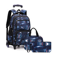 Vente en gros pliable Galaxy Design 16 pouces chariot sac à dos scolaire sacs avec 6 roues 3 ensemble en un filles garçon sacs d'école Design