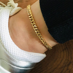 स्टेनलेस स्टील पीवीडी 18k सोना मढ़वाया चंकी मियामी क्यूबा श्रृंखला पायल मोटी पर अंकुश लगाने लिंक समुद्र तट पायल महिलाओं के लिए निविड़ अंधकार गहने - Product Image 4