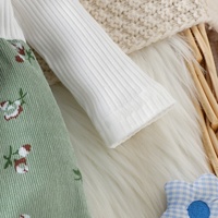 Barboteuse en coton côtelé floral à étiquette personnalisée, vêtements de printemps et d'automne pour bébés, combinaison col en O à manches longues avec nœud papillon pour filles et tout-petits, 1 pièce