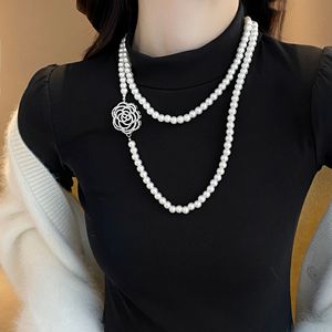 Elegant Rose Pearl Long Necklace For Women Imitation Pearl Multi-layer Sweater Chain Autumn Winter Fashion Jewelry - Product Image 1