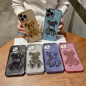 Casing untuk iPhone iPhone 14 13 12 Pro Max Sampul 3D Casing Lunak Glitter Lapis Elektro Beruang Kekerasan