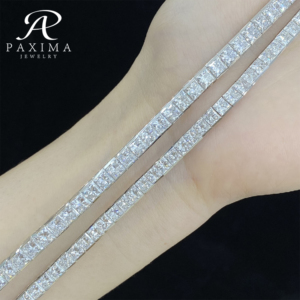 Bracelet tennis pour femme Paxima Jewelry Fashion Luxury, entièrement pavé de diamants de laboratoire taille princesse étincelants, or 18 carats - Product Image 4