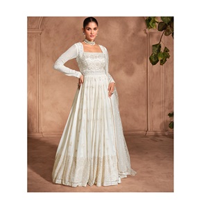 Heavy Real Georgette & Chinon Anarkali vestido con bordado de secuencia Stich trabajo vestido de novia para venta de exportación - Product Image 1