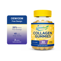 Gummies de collagène à marque privée avec vitamine C et zinc, 60 unités, saveur citron, fabricant de compléments alimentaires OEM ODM pour marques